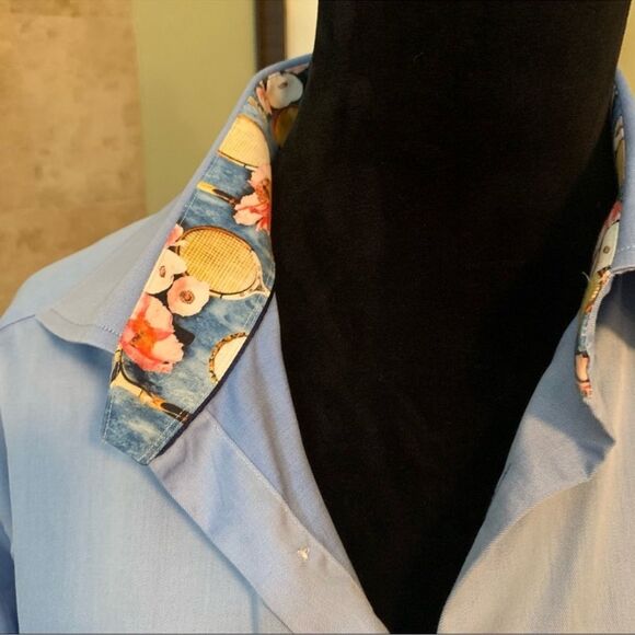 ETON Blue Button Down Tennis Racket Floral Print Flip Cuff Shirt XL - Picture 6 of 11